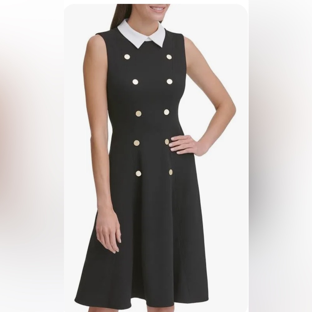 👗Tommy Hilfiger Women's White Collar Fit and Flare  .Purple Sleeveless Dress . - Picture 4 of 8